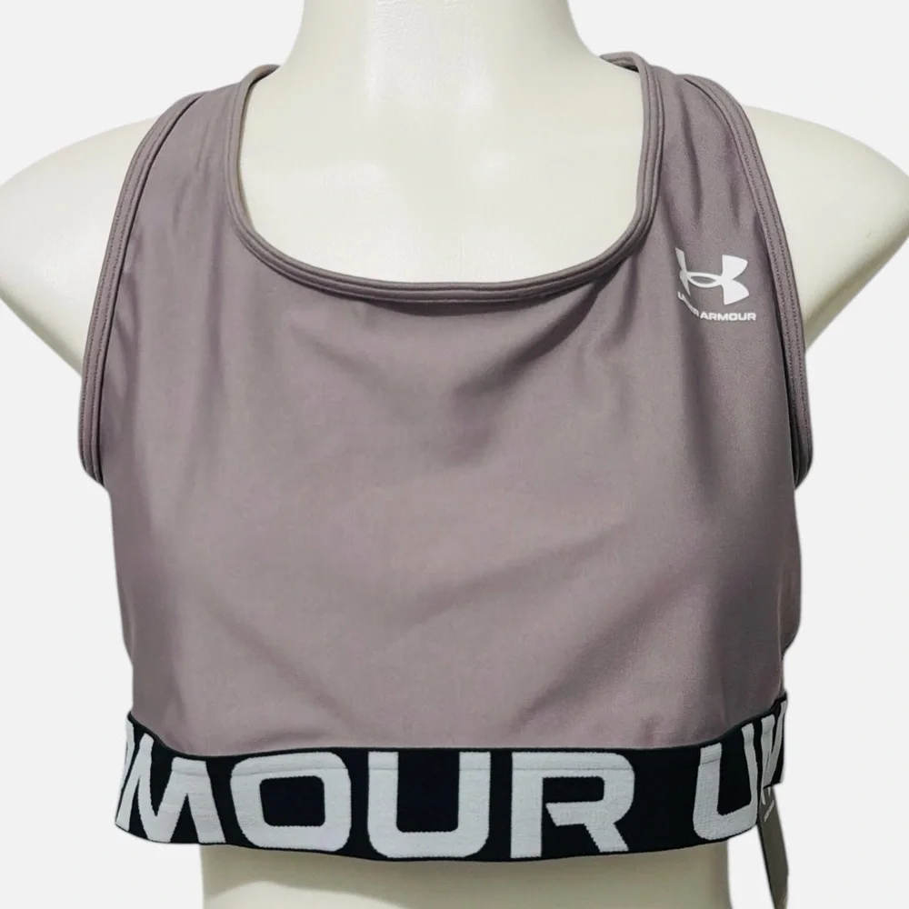 Under Armour HeatGear Mid Impact Branded Bra Tetra Gray/White Womens Size XL - Picture 6 of 10